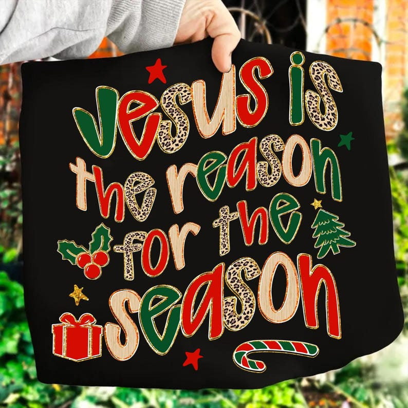 Jesus is the reason for the season red and green DTF Transfer