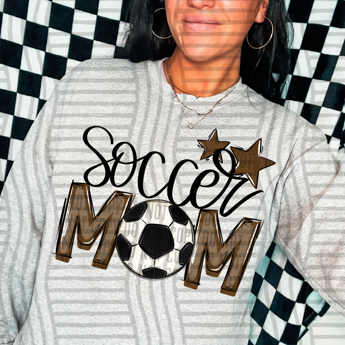 soccer mom grey brown stars (caplinger) DTF transfer