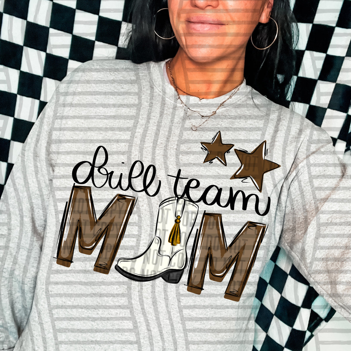 drill team mom gray brown stars (Caplinger) DTF transfer