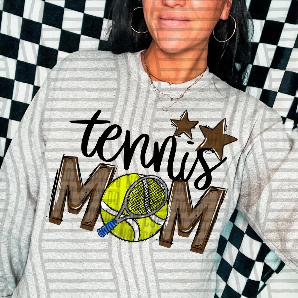 tennis mom grey brown stars (caplinger) DTF transfer