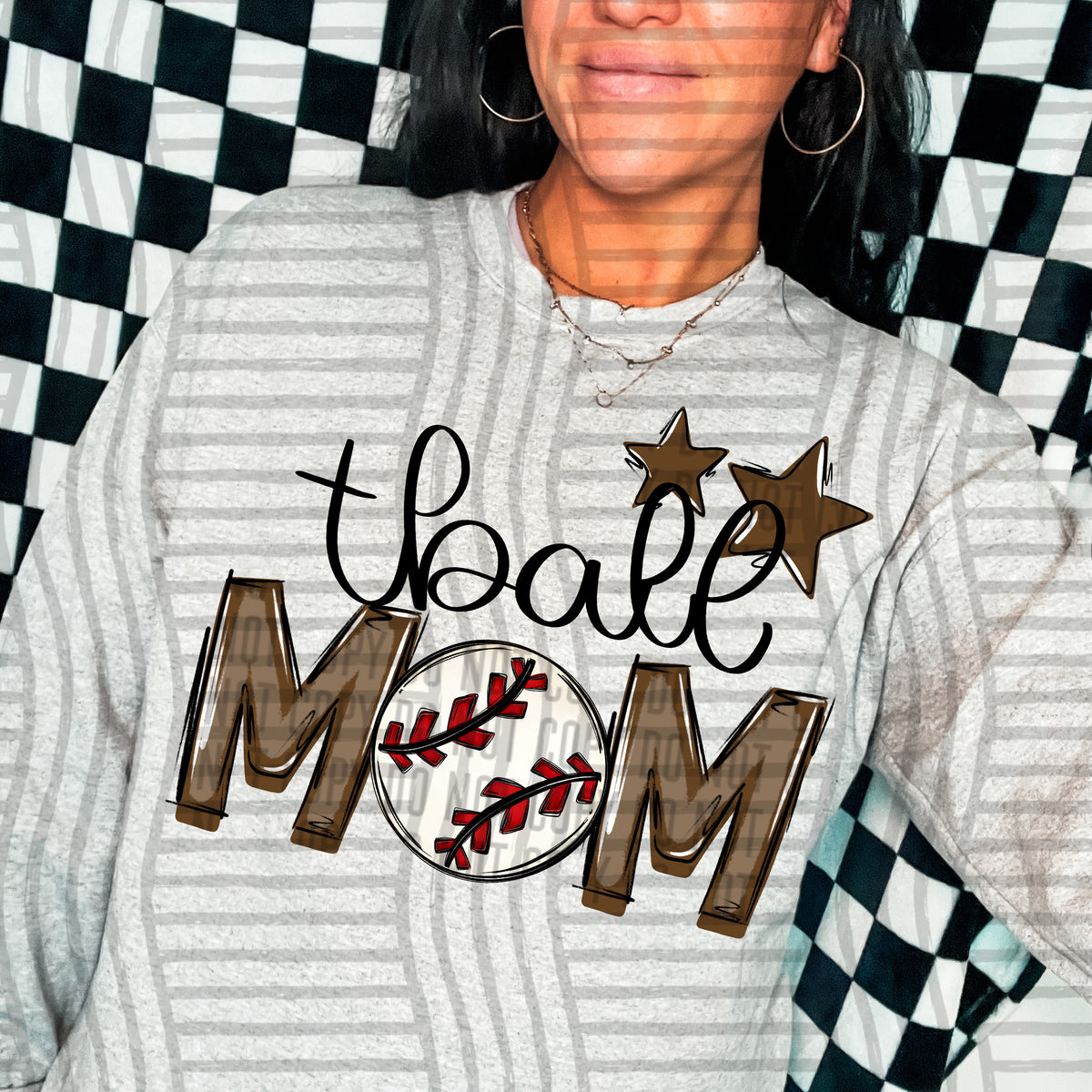 tball mom grey brown stars (caplinger) DTF transfer