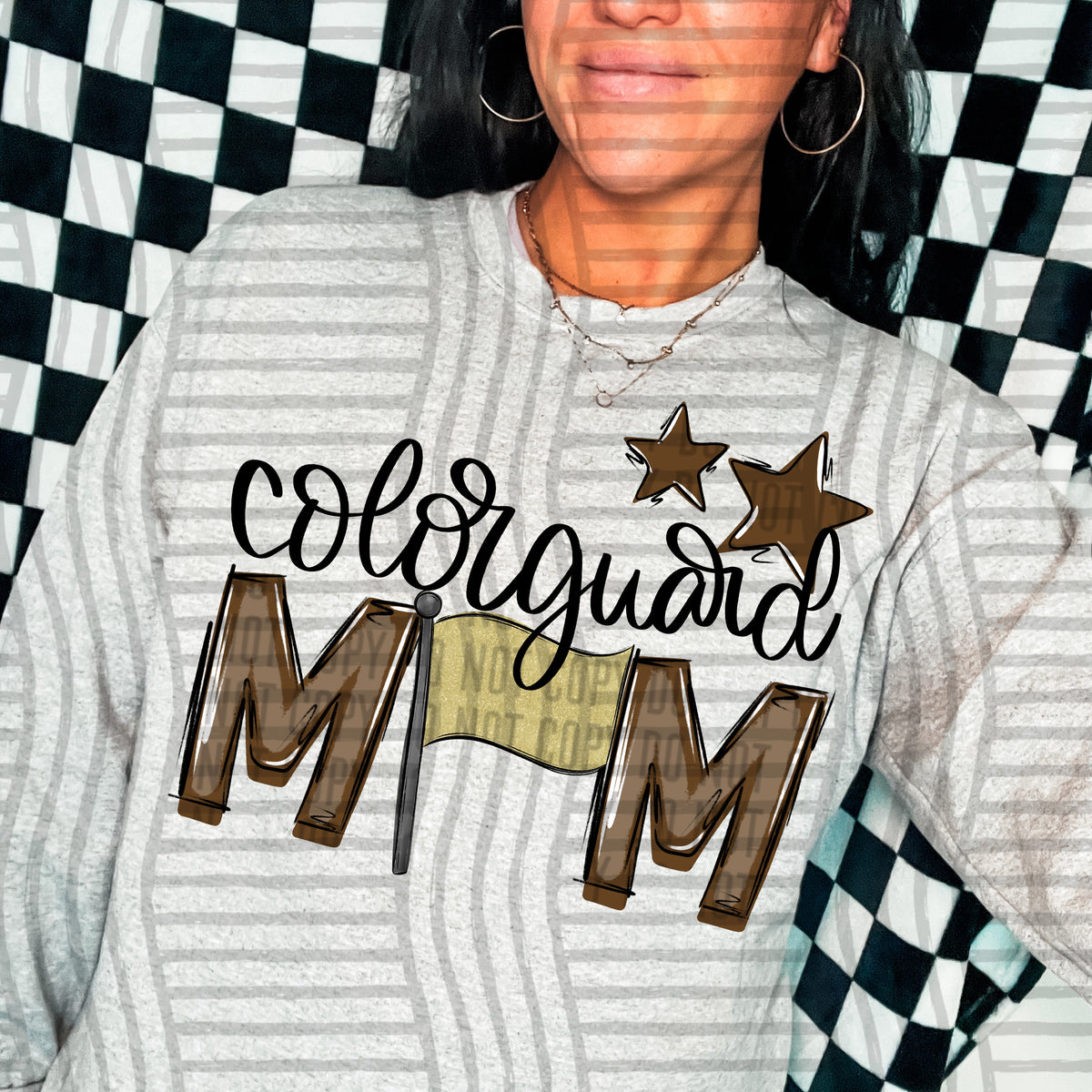 color guard mom gray brown stars (Caplinger) DTF transfer