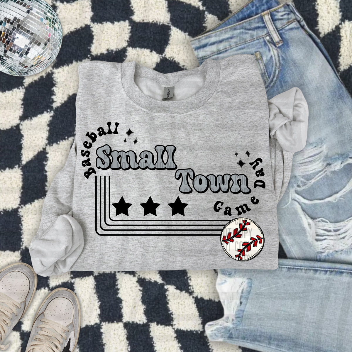 Small town baseball with stars GRAY (Caplinger) DTF Transfer