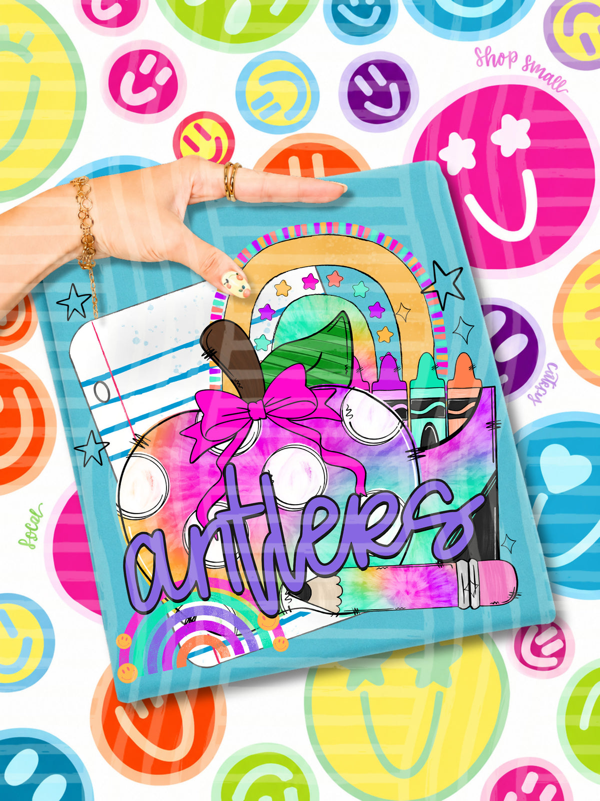 antlers tie dye apple with white dots and school stuff (CAPLINGER) DTF Transfer