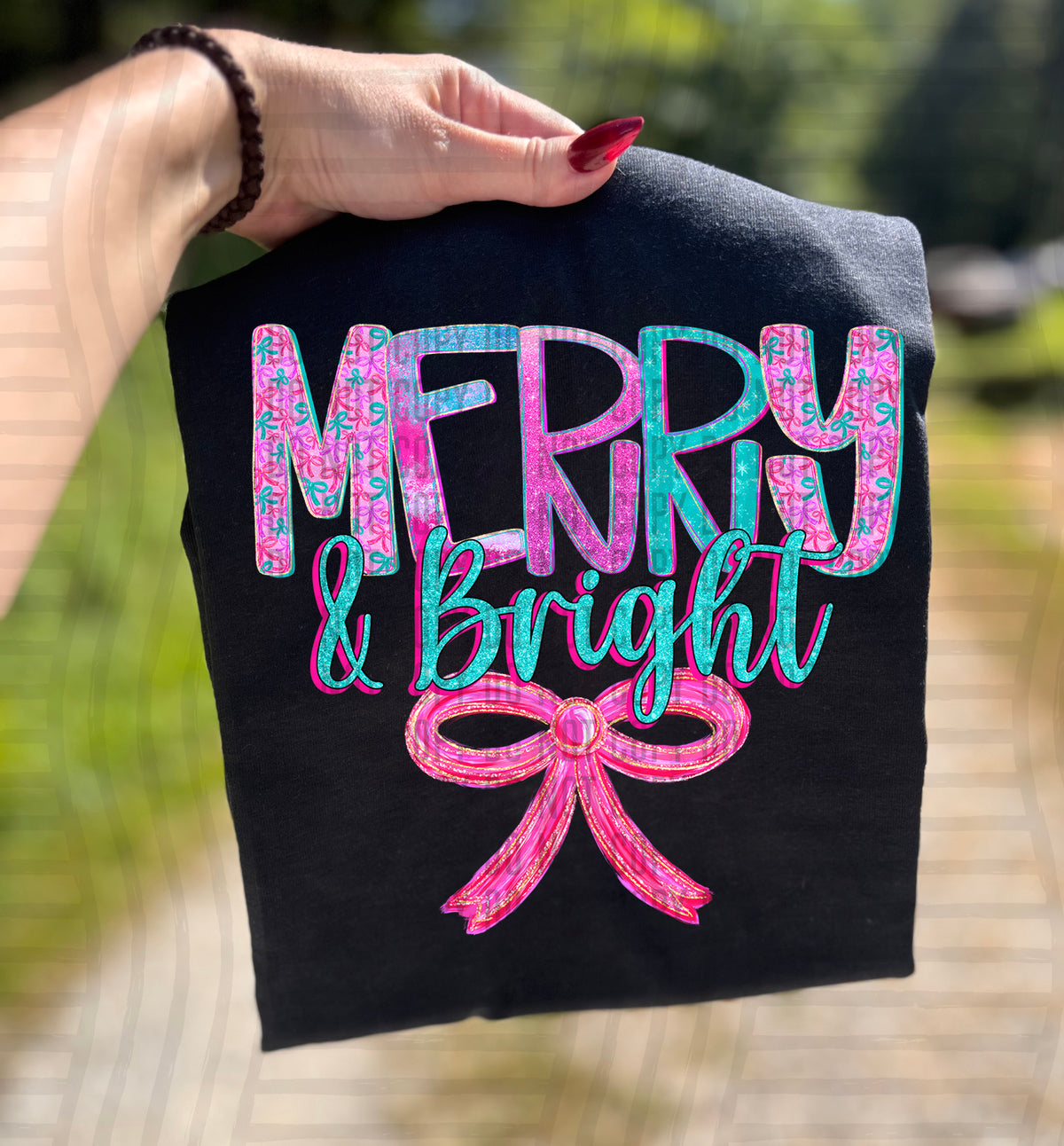 Merry and bright bow (caplinger) DTF transfer