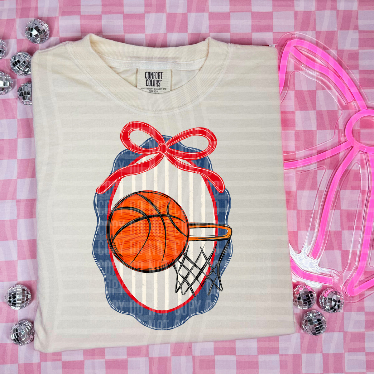 Basketball oval frame RED bow (Caplinger) DTF Transfer