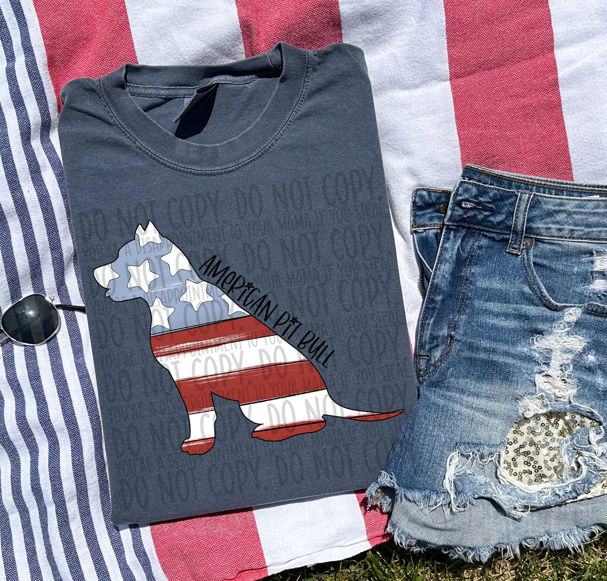 AMERICAN PIT BULL patriotic black (SWD) DTF transfer