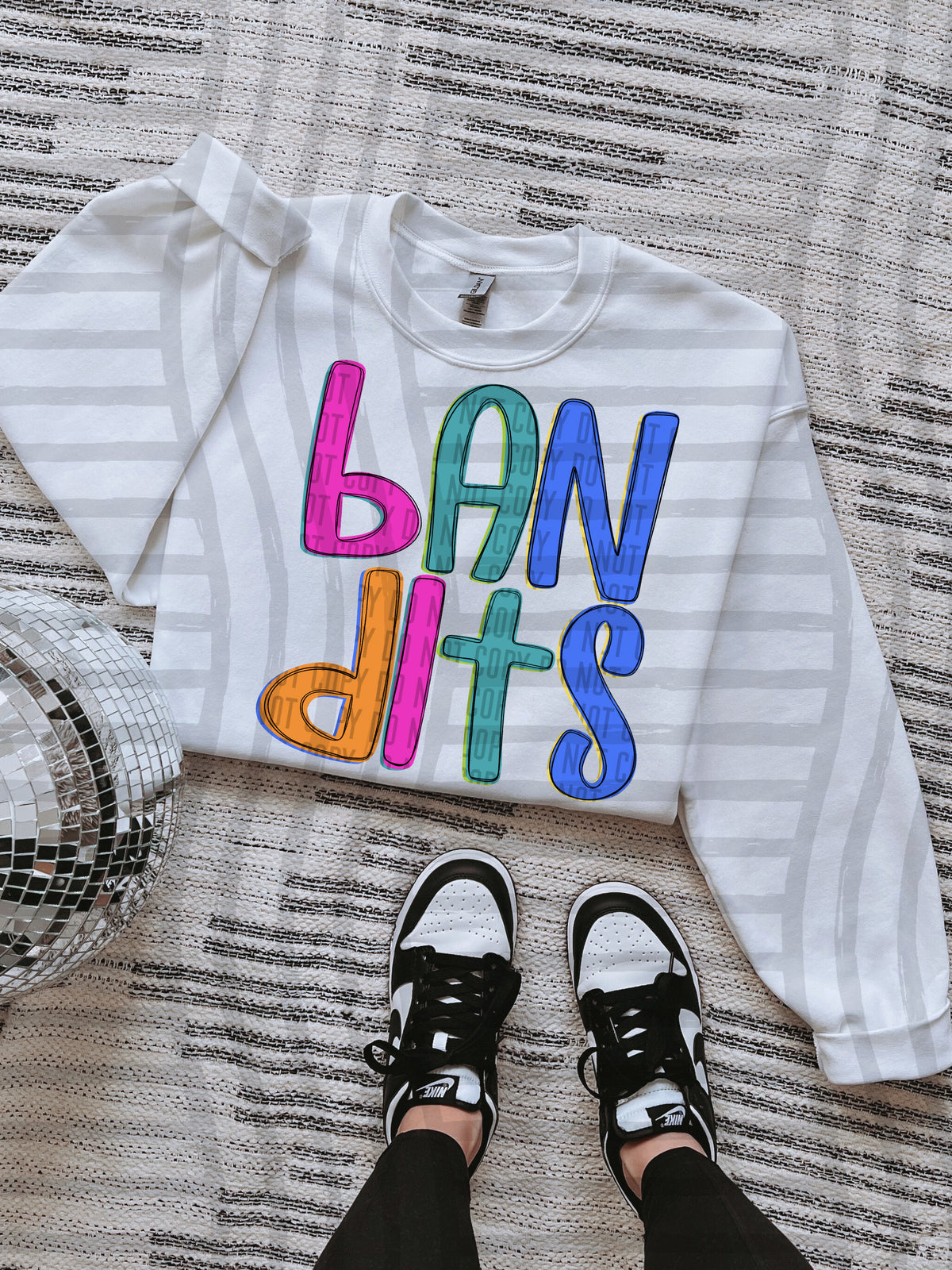 green, blue, pink and orange bandits stacked (Caplinger) DTF Transfer