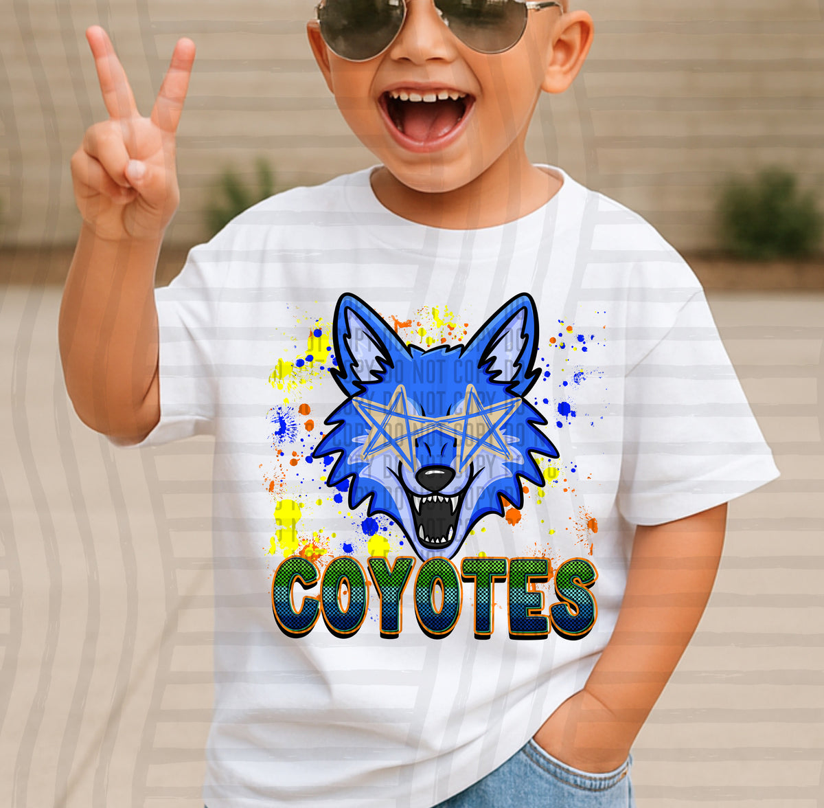 coyotes paint splatter boy blue green and yellow (Caplinger) DTF Transfer