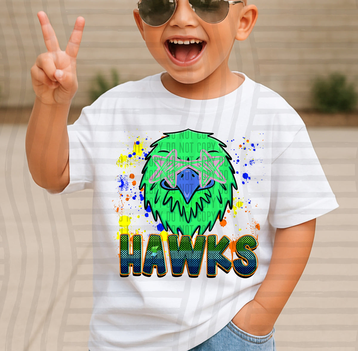 hawks paint splatter boy blue green and yellow (Caplinger) DTF Transfer