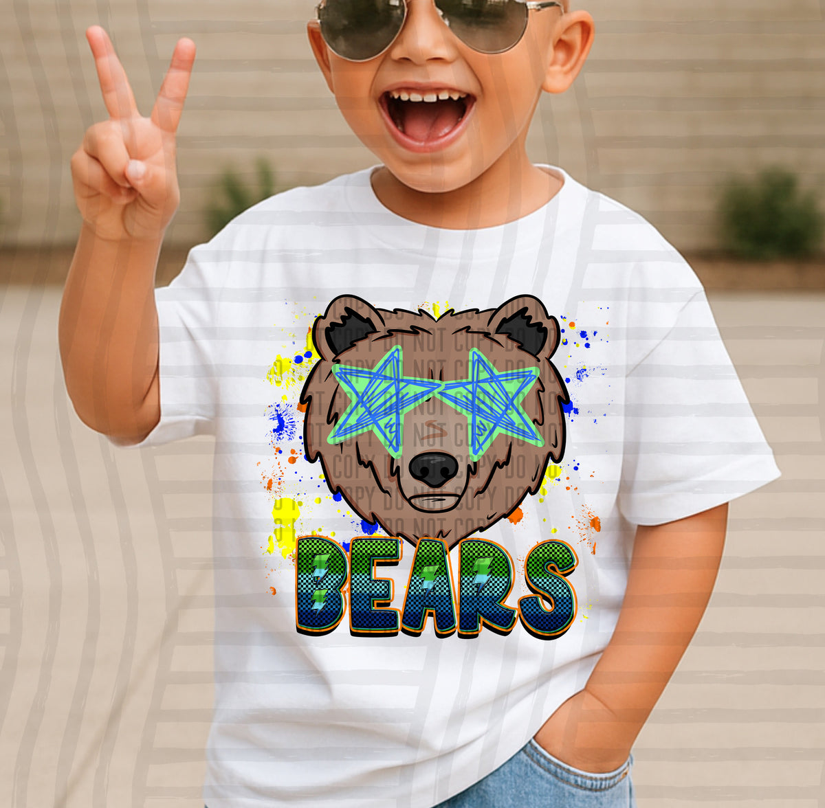 bears paint splatter boy blue green and yellow (Caplinger) DTF Transfer