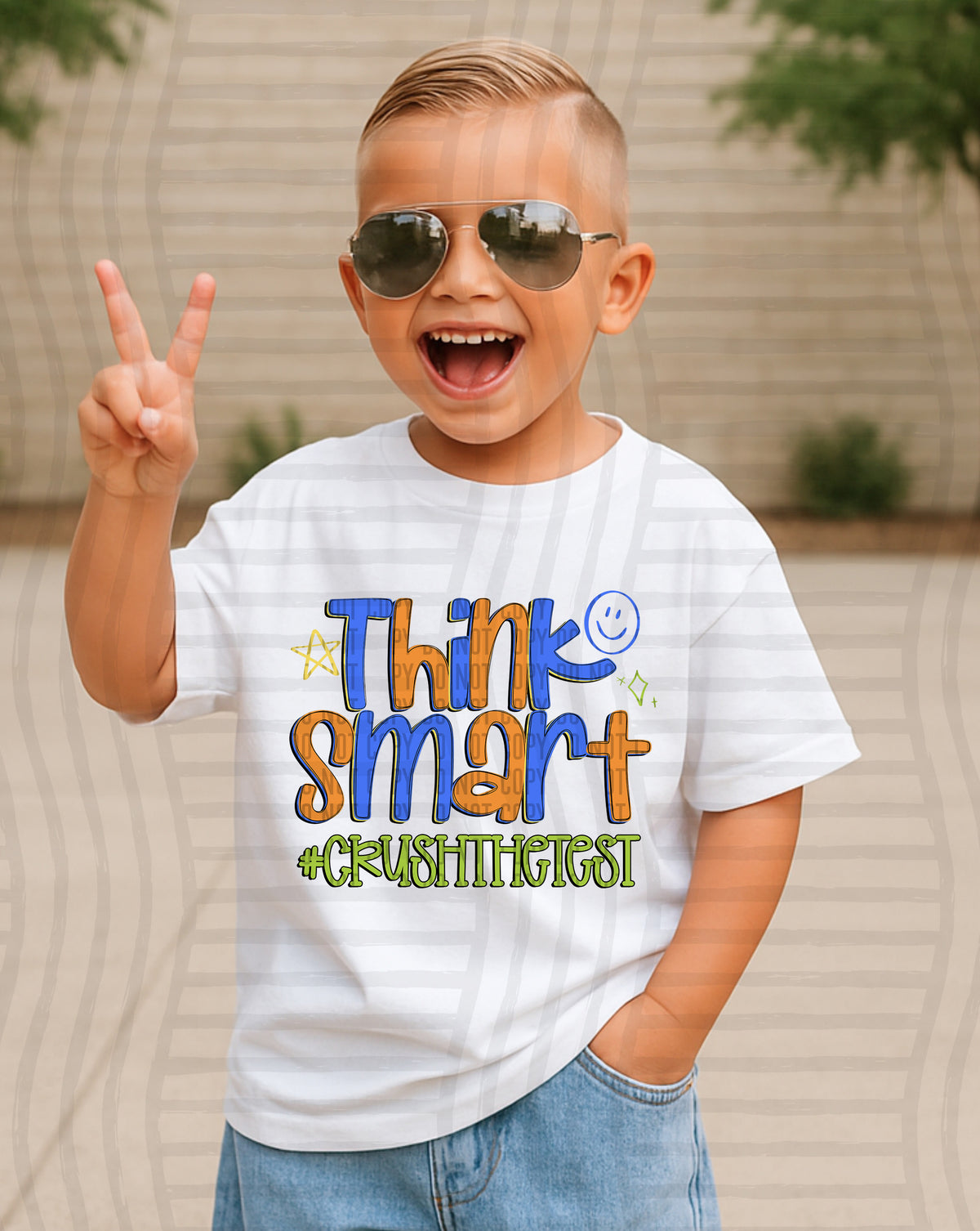 Think smart blue and orange happy face (Caplinger) DTF transfer