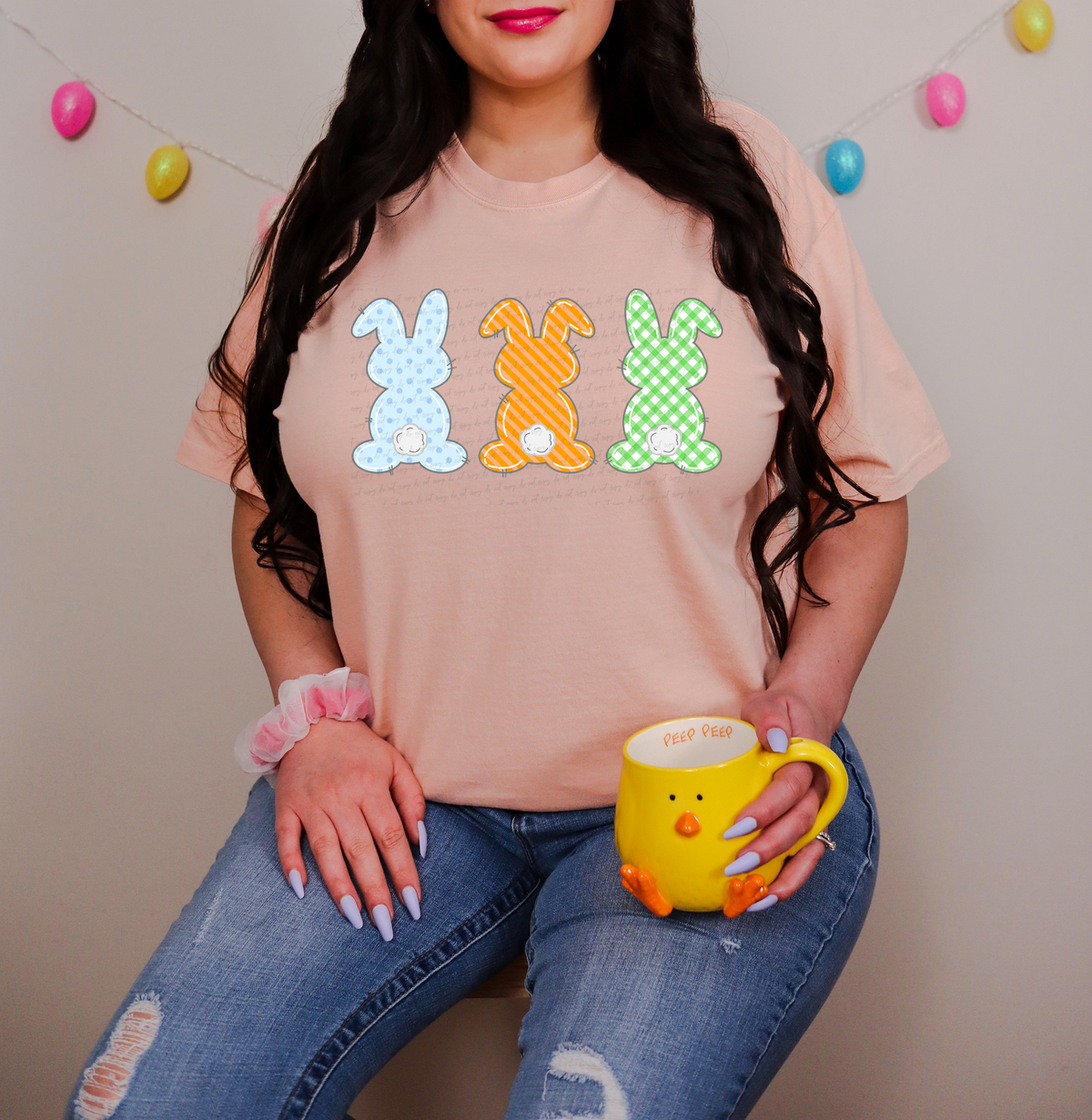 Trio Bunny Blue Polka Dots Orange Stripes Green Plaid 116676 DTF Transfer