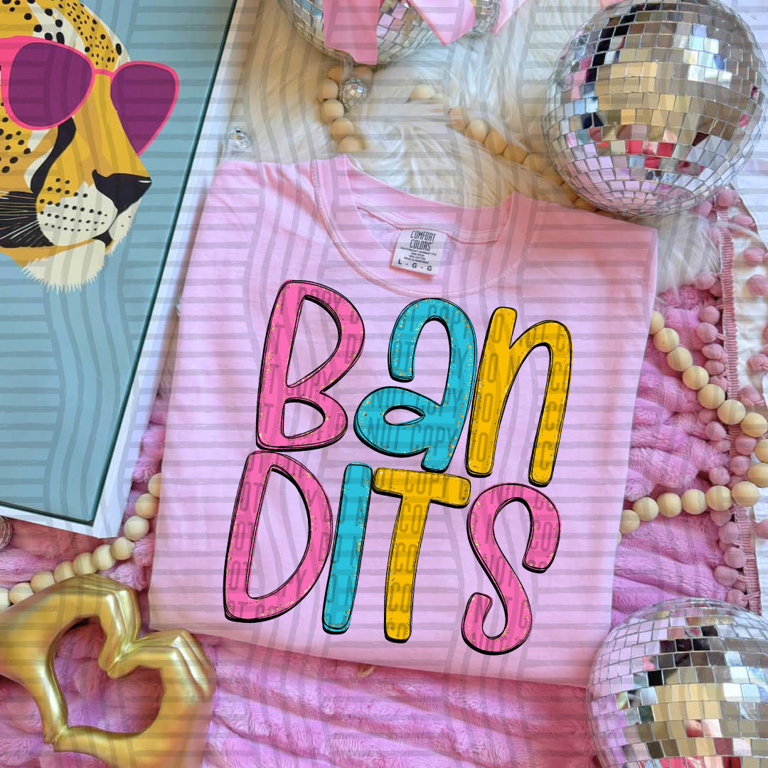 blue yellow and pink bandits stacked (Caplinger) DTF Transfer