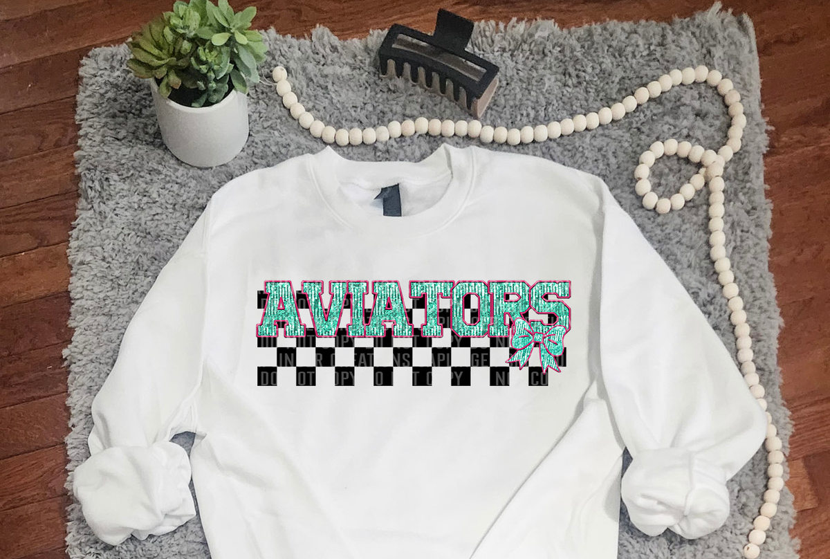 Turquoise And Pink Faux Embroidery Aviators 74062 DTF Transfer