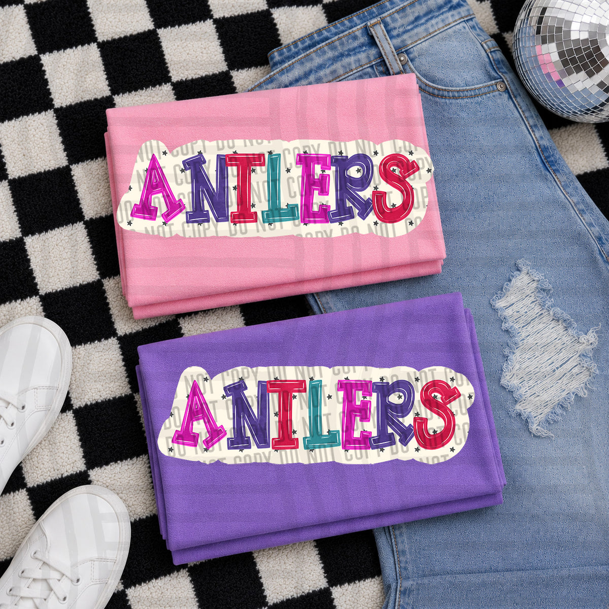 antlers bubble around letters with small stars (Caplinger) DTF Transfer