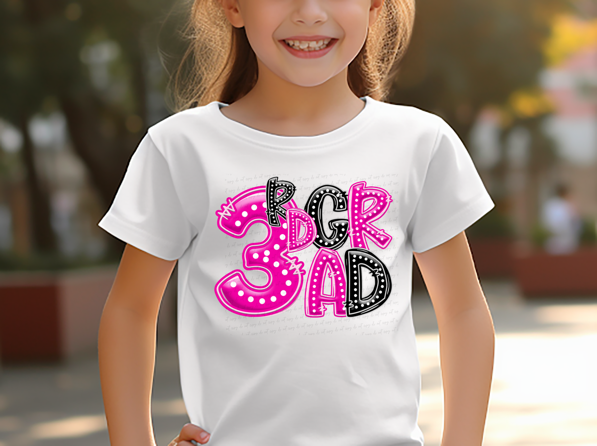 3rd Grad Black and Pink Font Polka 117909 DTF transfer