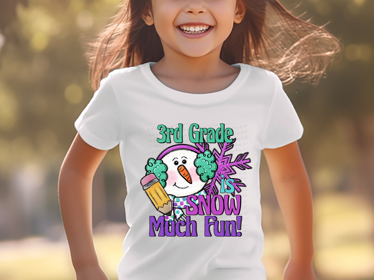 3rd Grade Is Snow Much Fun Girl Snowman with Pencil and Snowflakes 117005 DTF Transfer