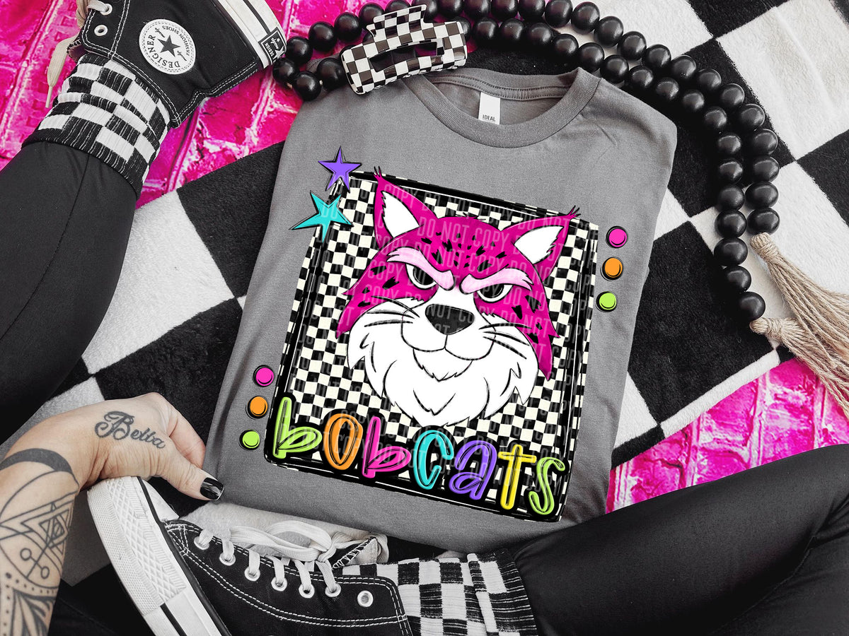 Checkered Preppy Bright Pink Bobcats (Caplinger) DTF transfer