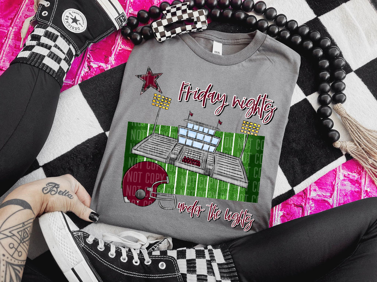 Friday nights under the lights football stadium MAROON (Caplinger) DTF transfer