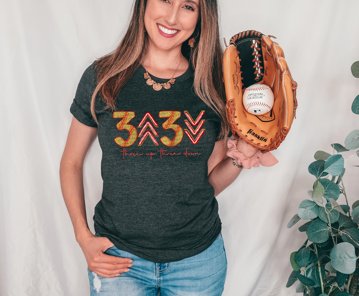 Three Up Three Down Gold Red 81854 DTF Transfer