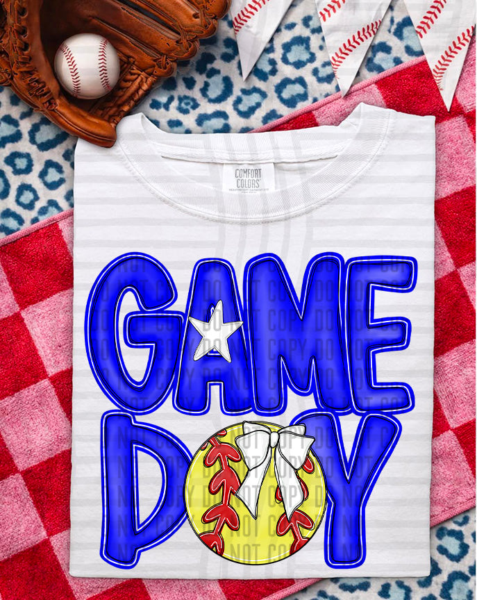 dark blue game day baseball with white bow (Caplinger) DTF Transfer