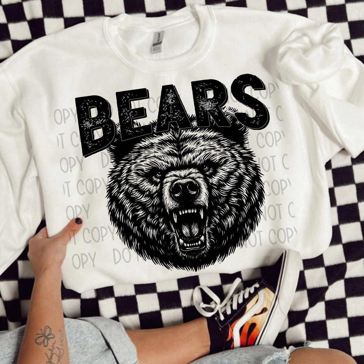 Bears black/white outline DTF transfer