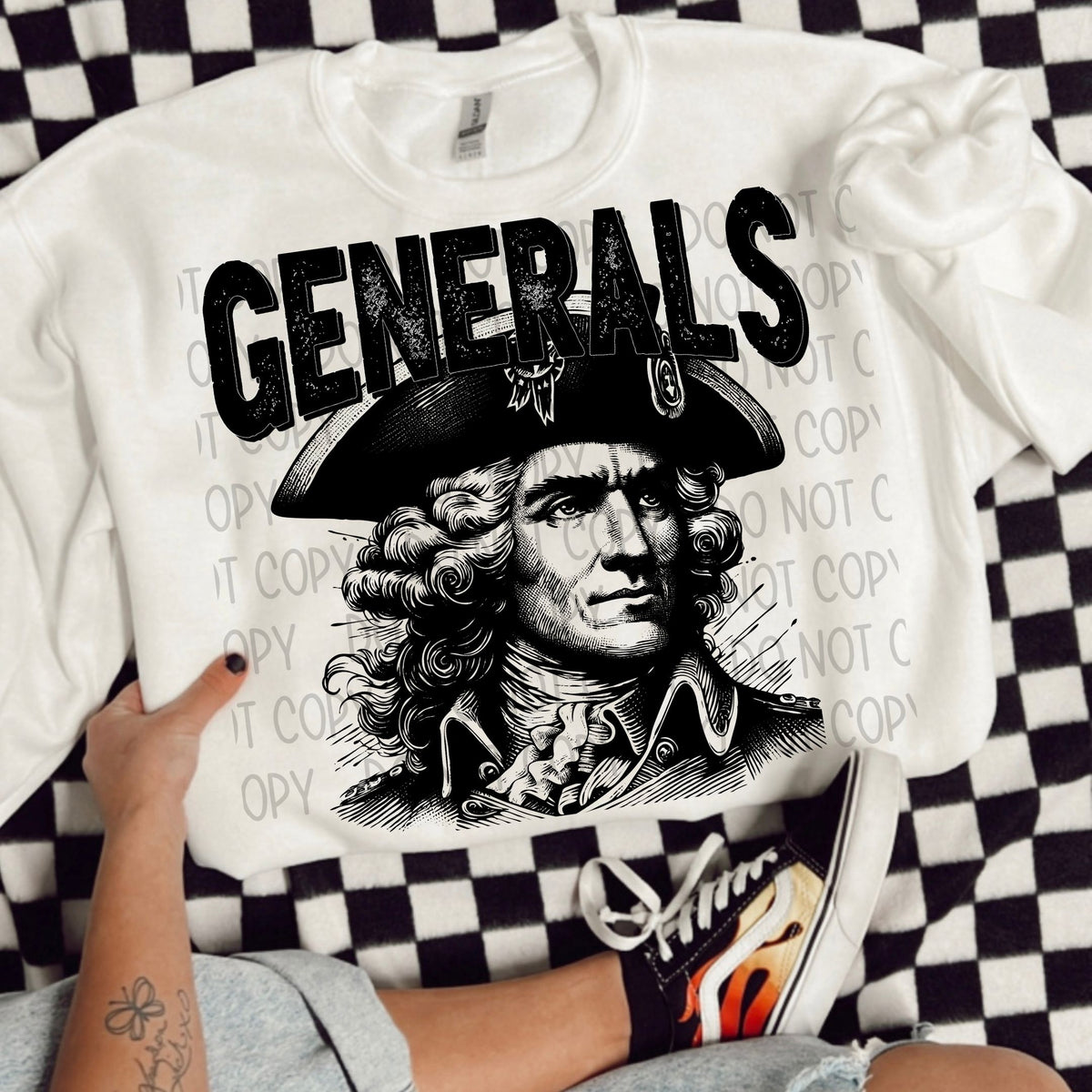 Generals black/white outline DTF transfer