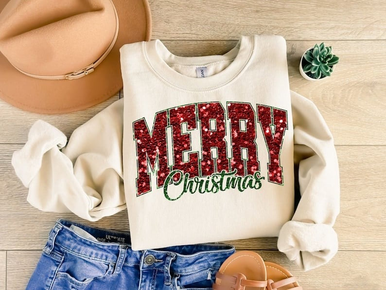 Merry Christmas sequin 55297 DTF transfer