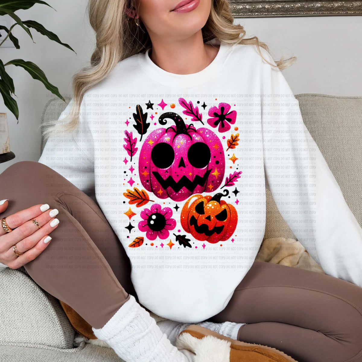 Pink and Orange Pumpkins With leaves (revel) DTF transfer