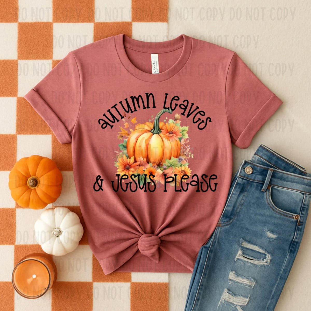 Autumn Leaves and Jesus Please pumpkins 113139 DTF transfer