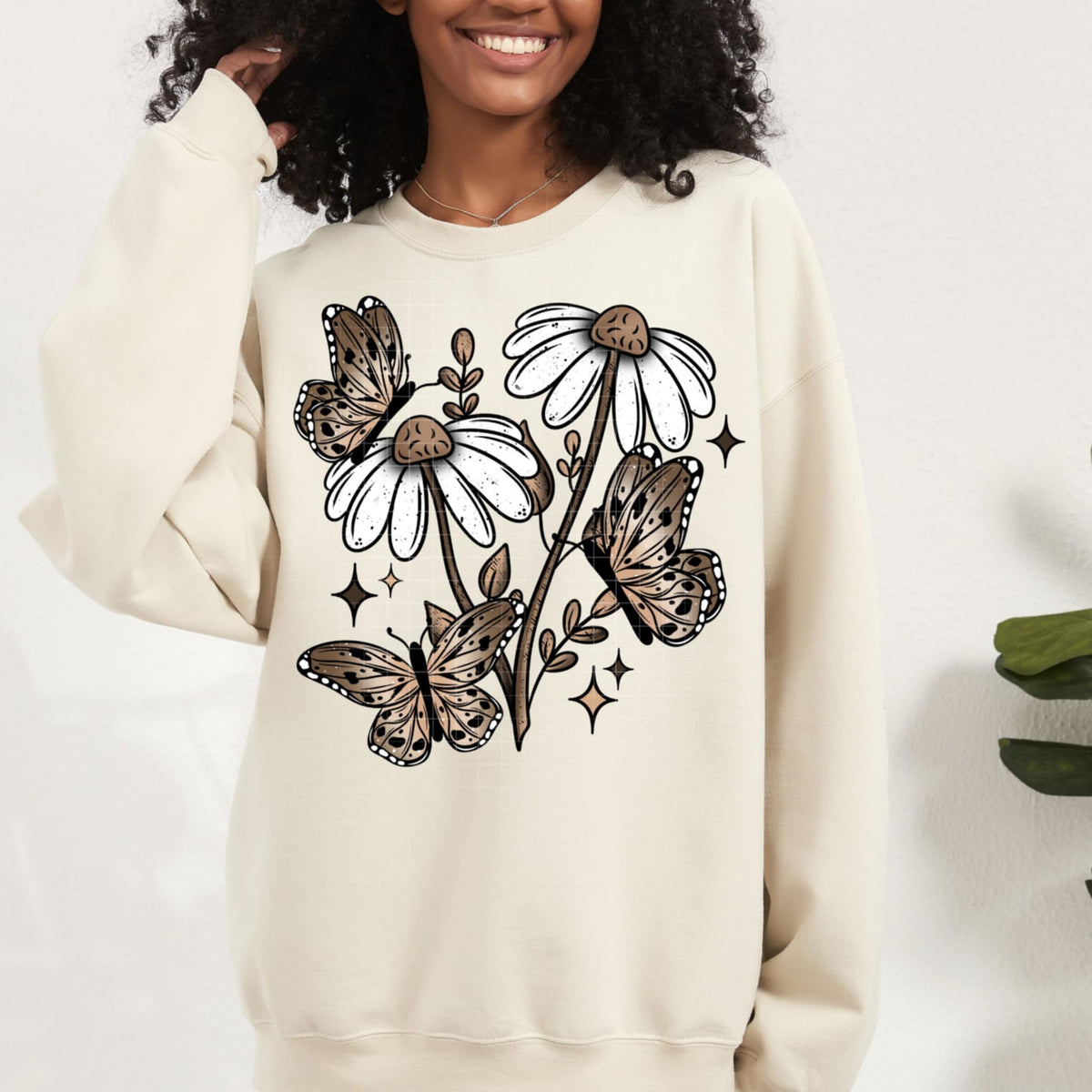 Daises with beige butterflies (CSC) 91030 DTF transfer
