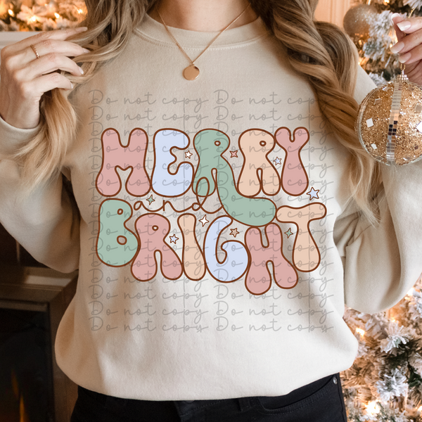 Merry and bright bubble letter 4026 DTF TRANSFER