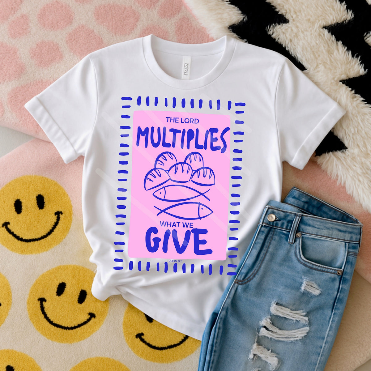 The Lord Multiplies what we give pink and blue 110651 DTF transfer