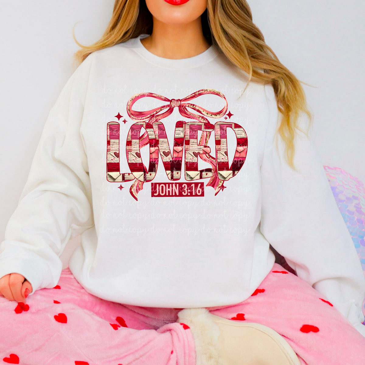 Loved John Valentines Font with bow (exclusive) DTF transfer