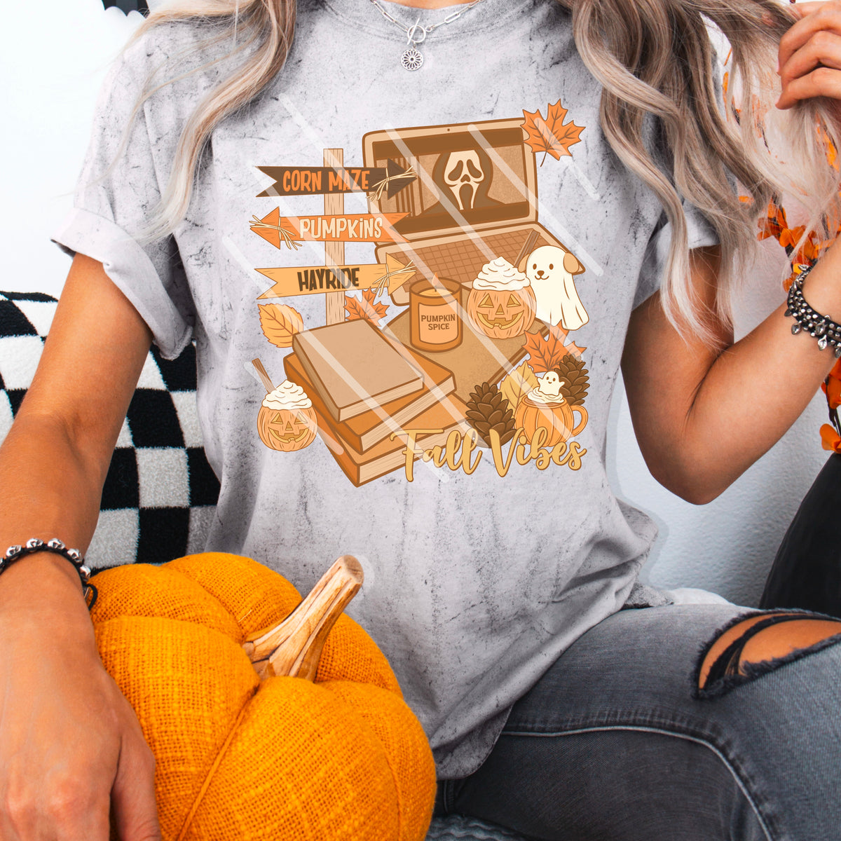 Fall Vibes with ghost mask on laptop 110968 DTF transfer