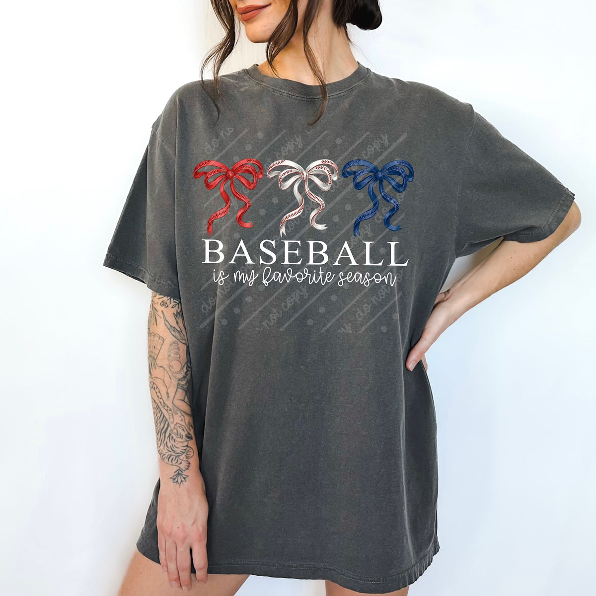 Baseball is my favorite season three bows white words DTF Transfer