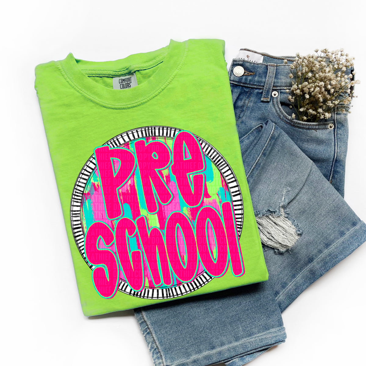 Preschool pink font circle 106203 DTF transfer