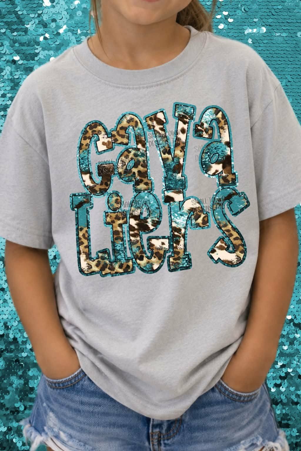 Cavaliers animal print blue sequin outline (STD) DTF transfer