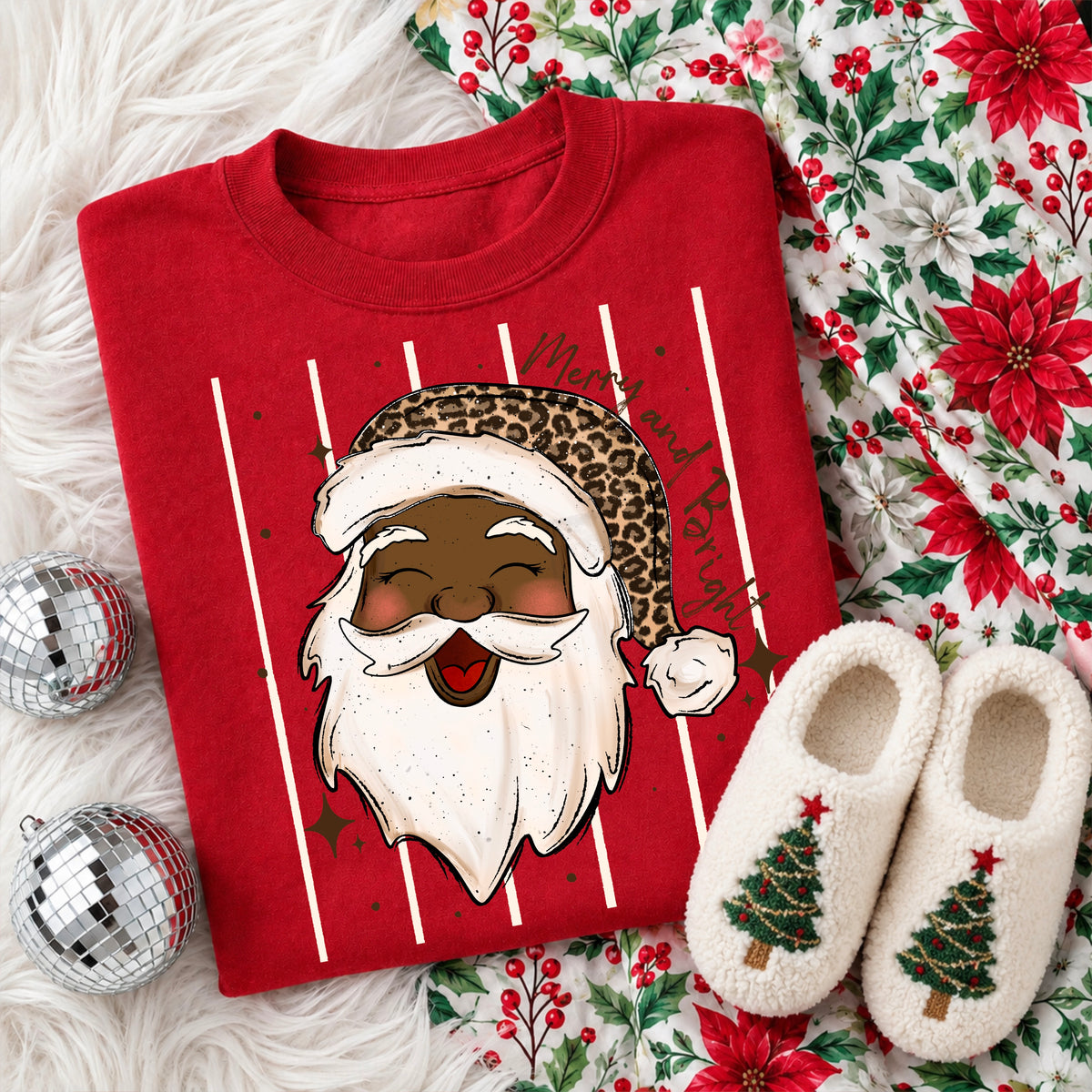 Merry and bright leopard Santa (darker skin tone) (csc) DTF Transfer