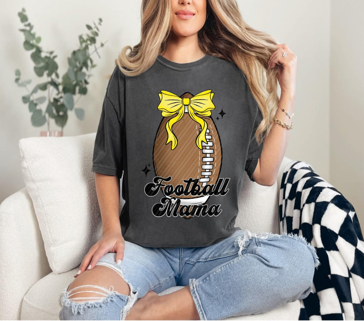 Football Mama with yellow bow linda DTF transfer