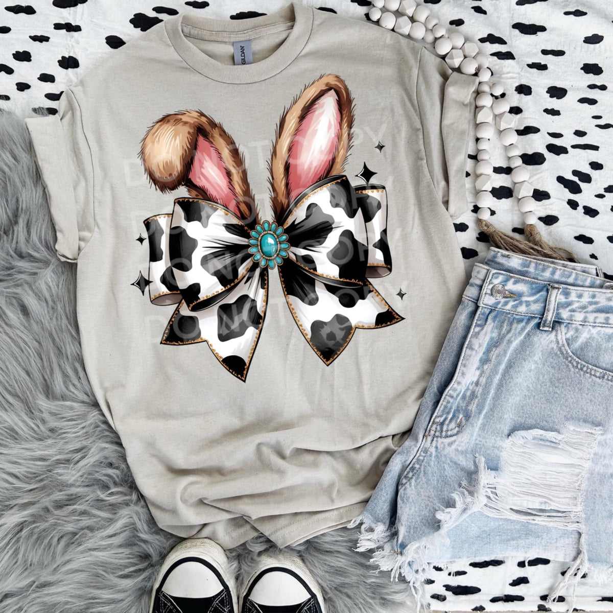 Cow print bow with bunny ears (SCG) 87977 DTF transfer