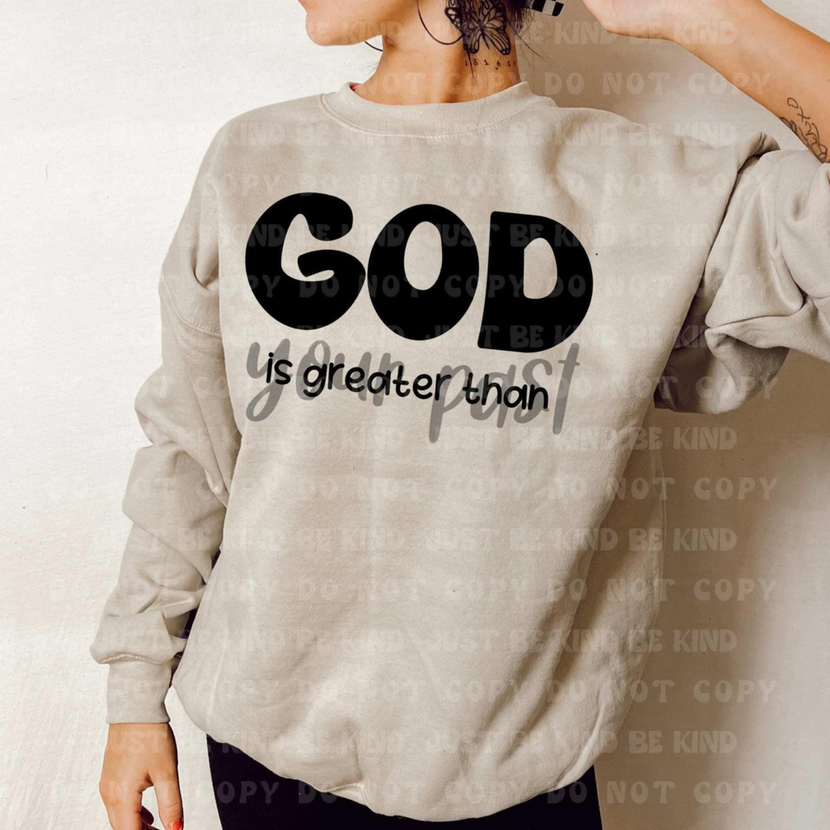 God is greater than your past black (VLB) 87401 DTF transfer