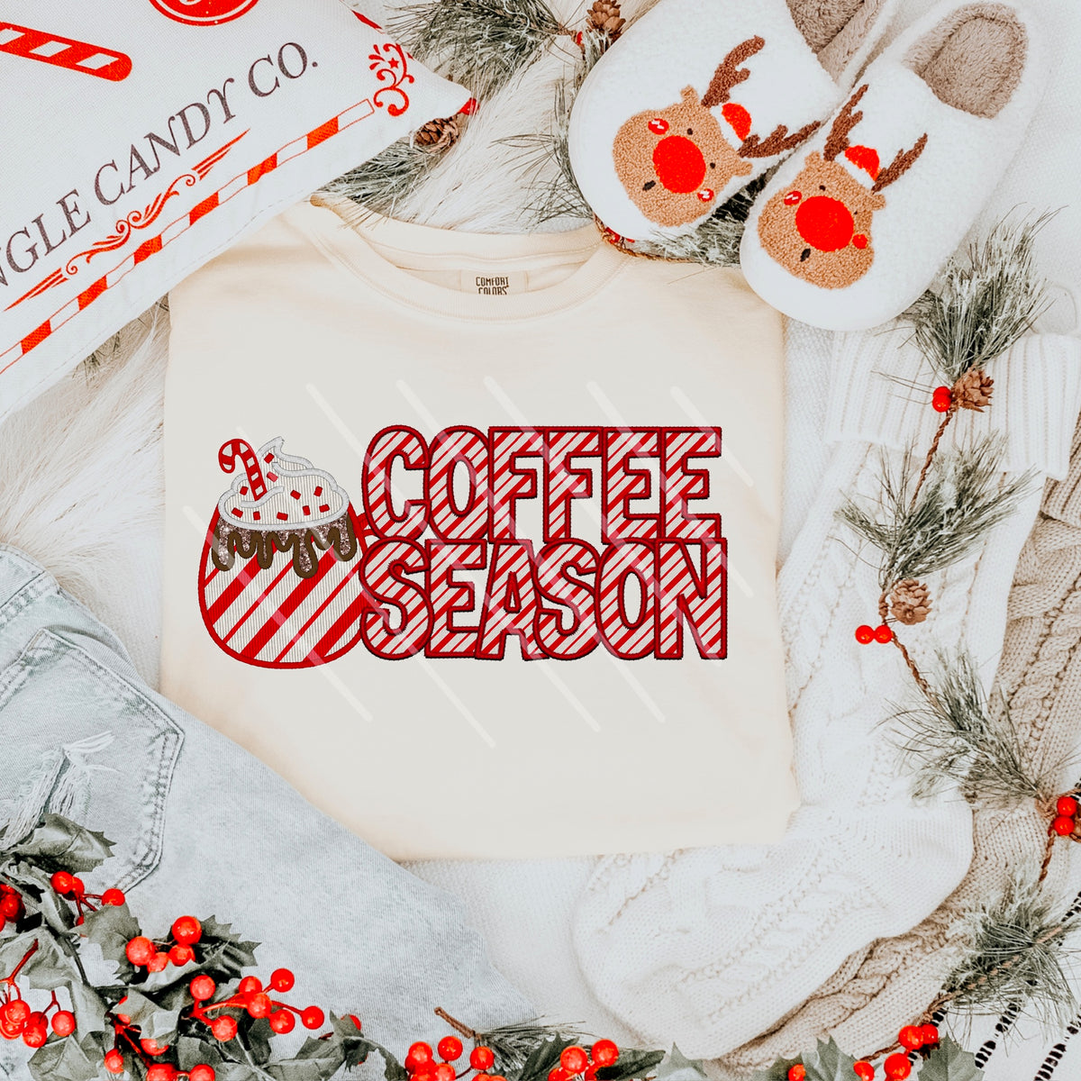 Coffee season red striped letters and red stripe mug 111692 DTF transfer