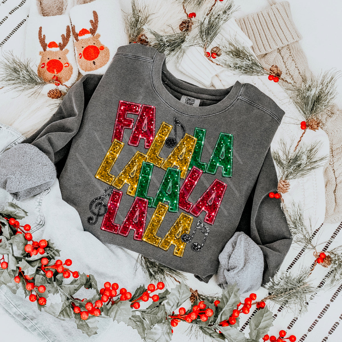 Fa La La Faux Sequins (with music notes) RED YELLOW GREEN 111691 DTF transfer