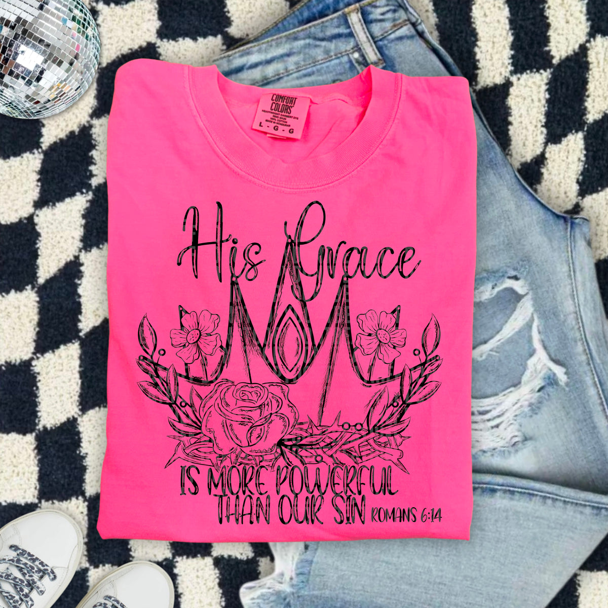 His grace is more powerful than our sin BLACK 103414 DTF transfer