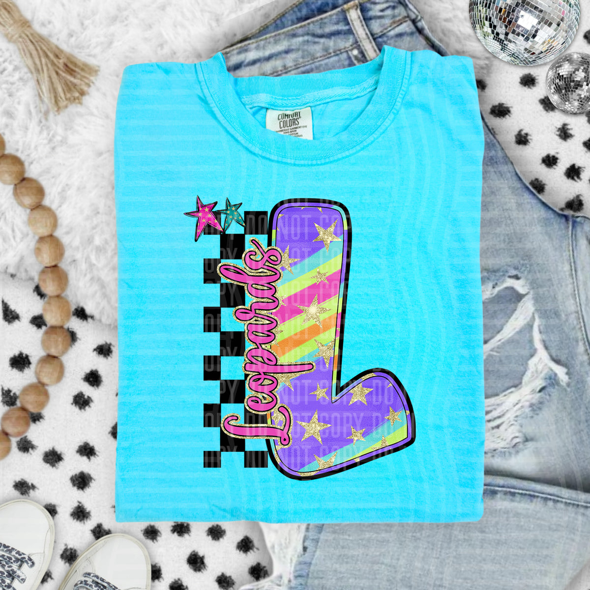 Leopards Colorful Retro Rainbow Letter L With Stars And Checker 108125 DTF transfer