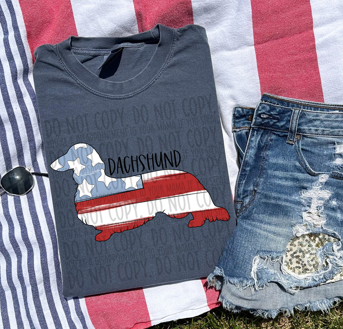 DACHSUND LONG HAIR patriotic black font (SWD) DTF transfer