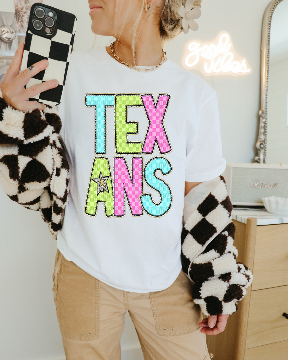 Texans Colorful Checkered (caplinger) DTF transfer