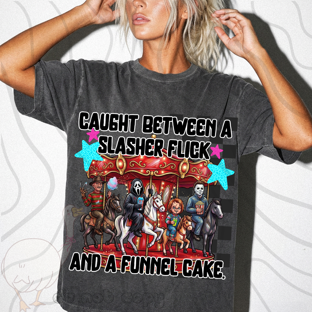 Caught between a slasher F and a funnel cake (DKD) DTF Transfer